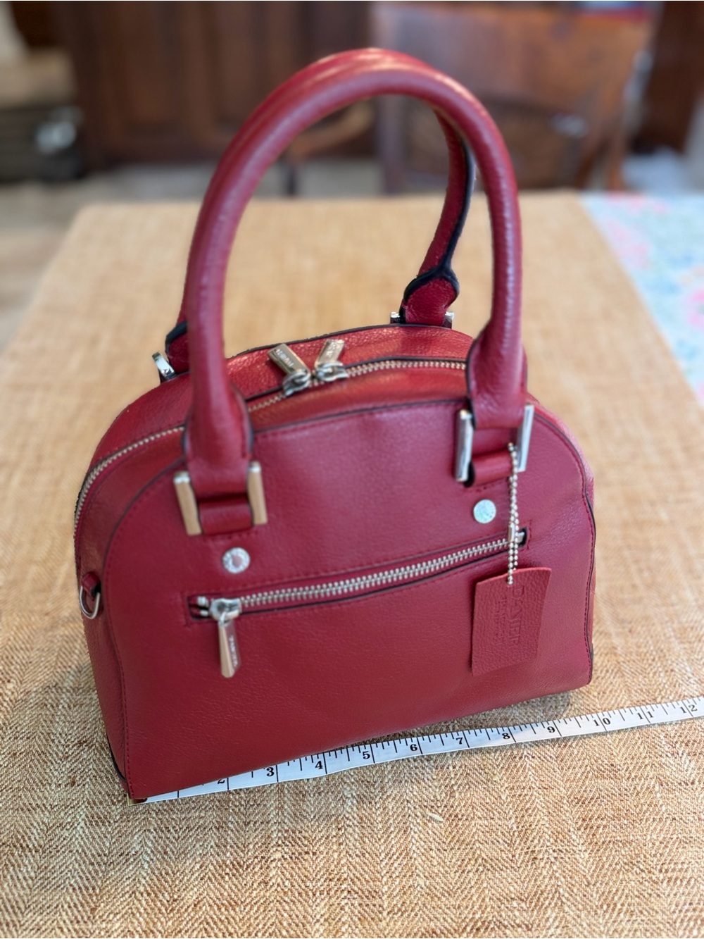 Danier Red Leather Dome Satchel with Silver Hardware